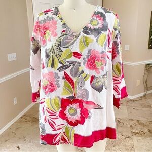 JM Collection Floral Linen Blouse
